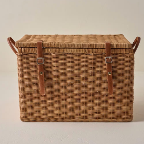 Reid Woven Storage Trunk with Leather Handles