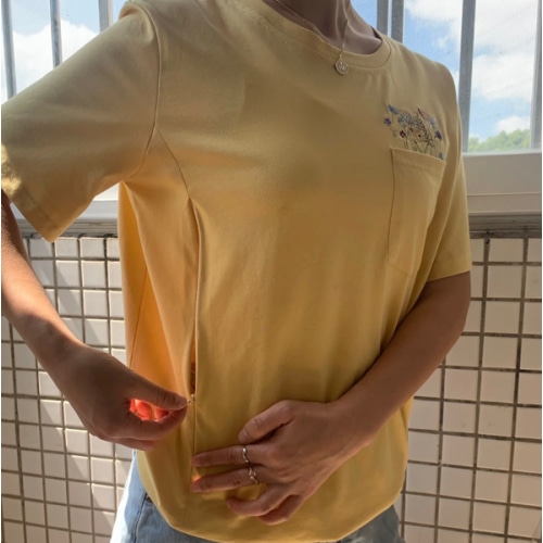 Embroidered Flower Pocket Nursing T-shirt