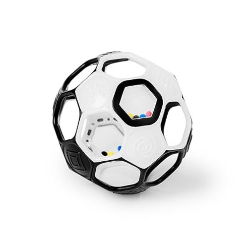 Bright Starts Oball Grippin' Goals Rattle Soccer Ball - Black & White, Easy-Grasp Toy for Newborn and Up