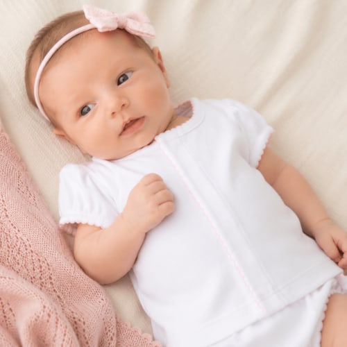 Baby Girl Ruffle Diaper Cover Set - White Pima Cotton with Pink Trim – Magnolia Baby