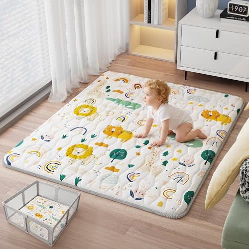 Alfombra de juego para bebé para suelo, 71 x 59 pulgadas, tapete grueso para corralito de juegos, suave, antideslizante, plegable y lavable a máquina, portátil, impermeable, tapete de juego para bebés