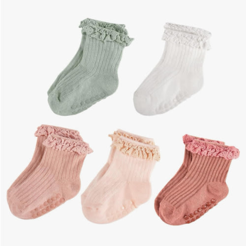 Baby Girl Ruffle Socks Non Slip Grip Socks Toddler Girls Cute Cotton Frilly Ankle Grippy Sock Newborn Infant Kids