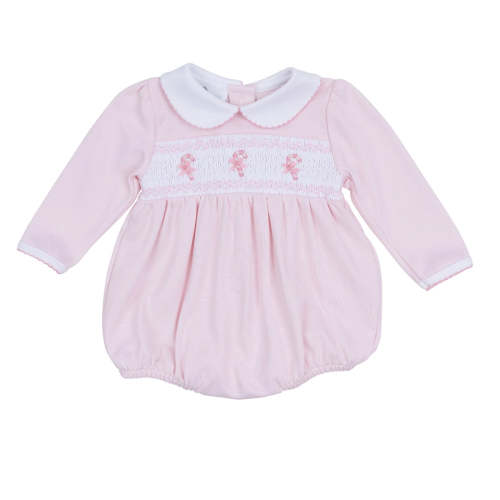 Sweet Peppermint Pink Smocked Bubble