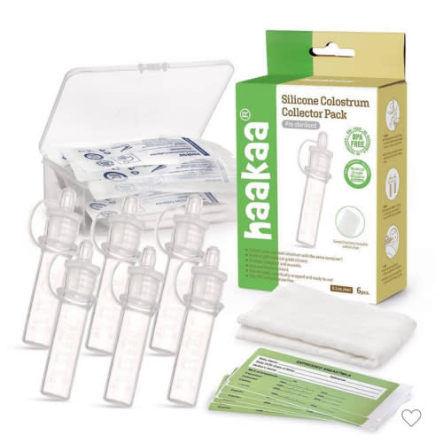 haakaa Colostrum Collector with Storage Case Set, Included 1 pc Reusable Cotton Wipe and Storage Box (0.1oz/4ml, 6 pcs)