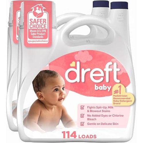 Dreft Baby Liquid Laundry Detergent, Gentle on Sensitive Skin Laundry Soap, 150 fl oz, 114 Loads (Packaging May Vary) (Pack of 2)