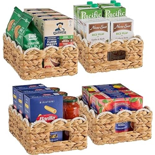 Best Choice Products 9x12 Scalloped Shelf Baskets, Woven Storage Bins, Storage Organizers for Pantry, Living Room, Bedroom, Nursery & Laundry, 4 Pack - Natural with White Trim