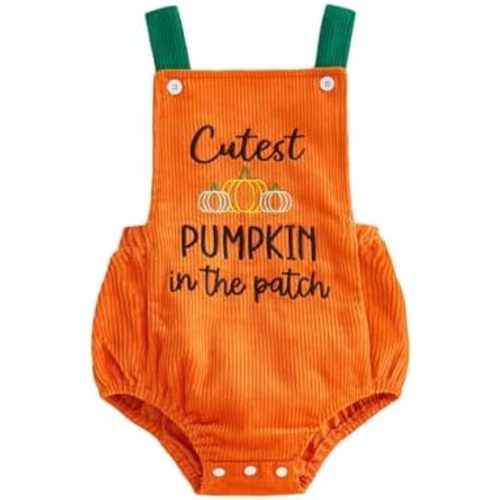 Rtnnsbbfcm My First Halloween Baby Boy Outfit Sleeveless Pumpkin Bubble Romper Corduroy Onesie Cute Newborn Halloween Clothes