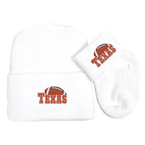 Future Tailgater Newborn Baby Knit Cap and Socks Set for Texas Football Fans White