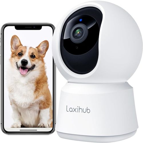 Caméra de sécurité Laxihub, vue à 360 ° avec application pour téléphone, panoramique/inclinaison, détection de mouvement et de son, super vision nocturne infrarouge, Wi-Fi 2,4 g, audio bidirectionnel, fonctionne avec Alexa