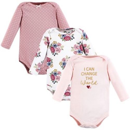 Hudson Baby Infant Girl Cotton Long-Sleeve Bodysuits, Girl World 3-Pack, 0-3 Months