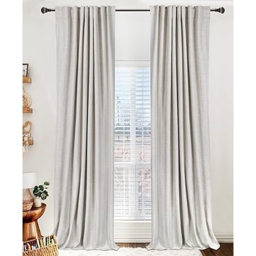 Linen Textured Total Blackout Curtains for Bedroom 84 Inches Long, Beige
