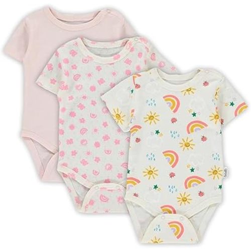 Baby Short Sleeve Bodysuits 3-Pack, Unisex Cotton Onesies, Multi-Color Infant Outfit Set, Sizes Newborn to 0-12 Months