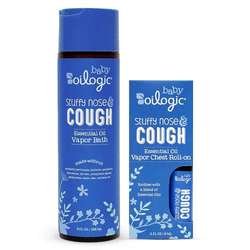 Oilogic Stuffy Nose & Cough Vapor Bath & Roll-On Essential Oil for Babies & Toddlers - Gentle Baby Bath Essentials Soothe & Comfort - Pediatrician-Tested & Safe for Babies