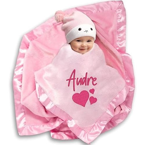 Ships Next Day Personalized Baby Blanket with Embroidered Name - Soft Customized Baby Blanket for Boys and Girls Made in USA - Personalized Custom Blanket with Name - Pink