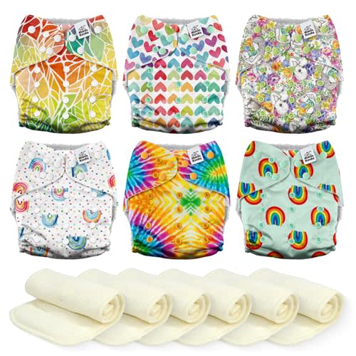 Mama Koala 3.0 Cloth Diapers for Babies, 6 Pack One Size Washable and Reusable Pocket Diapers for Newborns and Toddlers (Rainbow and Love)