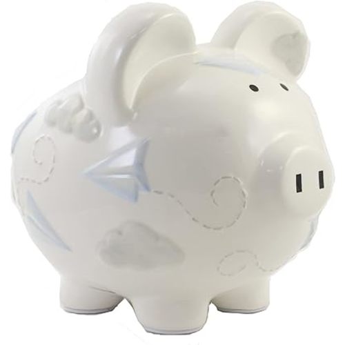 Child to Cherish Ceramic Piggy Bank for Boys, Paper Airplane