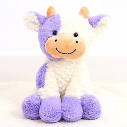 Cute Cow Plush Stuffed Animal Doll Toy 8 inch for Girls Boys (Siting Cow Purple)