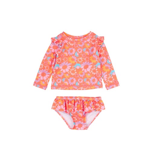 UPF50 Sun Protected Skirted Flutter Long Sleeve Rash Guard Bikini