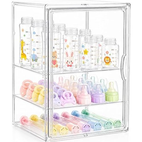 Baby Bottle Storage Organizer for Countertop, X-Large Clear Bottle Organizer, Baby Bottle Storage Organizer for Bottles, Nipples, Pump Parts & Food Jars, Nursery Cabinet, Kitchen Pantry