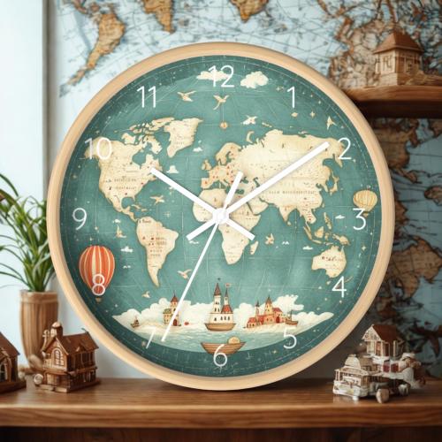 World Map Wall Clock: Nursery Globe Decor, Kids Room