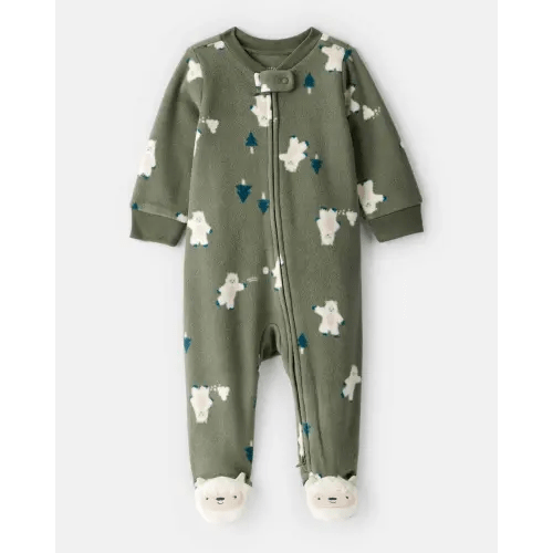 Baby Boy Yeti Fleece Loose Fit 2-Way Zip Sleep & Play Pajamas - Green | Carter's
