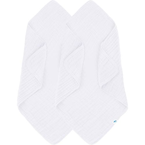 SWEET DOLPHIN Muslin Baby Bath Towels Blanket - 2 Pack 100% Cotton Towel for Babies, Infants, Toddlers - 40x40Inch - Highly Absorbent, White