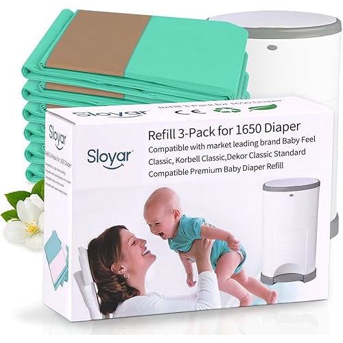 Refill Diaper Pail Bags - 3 Pack for 1650 Diapers, Talcum Powder Scent, Compatible with DEKOR Classic Trash Can, Extra Thick for Leak Protection