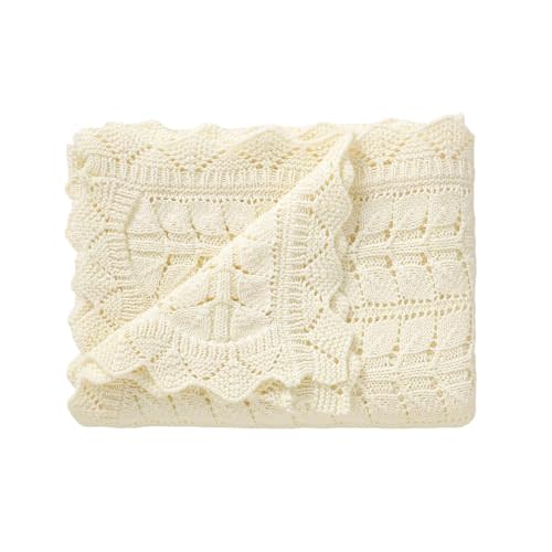 Neiwech Cotton Baby Blanket Knit Soft Cozy Lightweight Stroller Crib Nursery Receiving Swaddling Blankets for Infants Newborn Boys Girls White 30x40 Inch