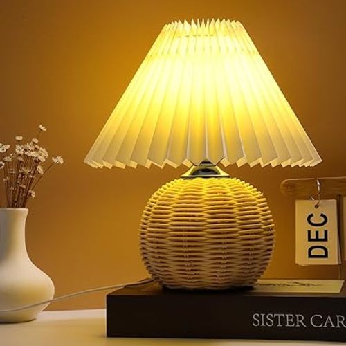 STOBAZA Small Pleated Desk Lamp with Led Night Light for Bedroom and Office Rechargeable Bedside Table Lamp with Soft Ambient Lighting Compact 6 Inch Portable for Dorm and Kids Room