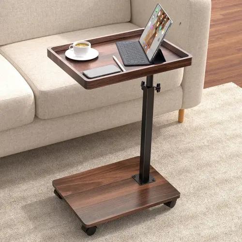 C Table End Table Adjustable Height, 360°Swivel TV Tray Table for Small Spaces, Couch Tables That slide under, C Shaped Side Tables living room and bedroom for Sofa, Bed,Chair, Snack (1, Walnut Brown)