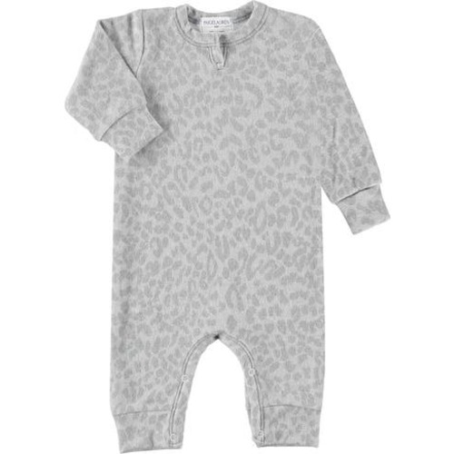 Hacci Animal Print Long Sleeve Split Neck Romper