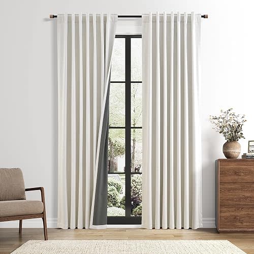 Nanspring Natural 100% Blackout Linen Drapes 90 Inch Length for Bedroom Back Tab Rod Pocket Privacy Living Room Drape Thermal Insulated Black Out Linen Curtains 2 Panels Set W 50 x L 90 Cream Ivory