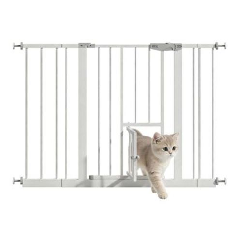 Baby Gate with Cat Door, 29.5–44.1 in Pressure Mounted Walk-Through Pet Gate for Doorways and Stairs