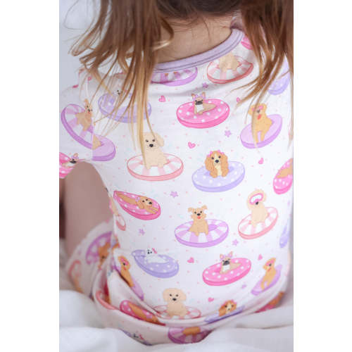 Two-Piece Short Pajama Set | Poolside Pups Pink | Caden Lane