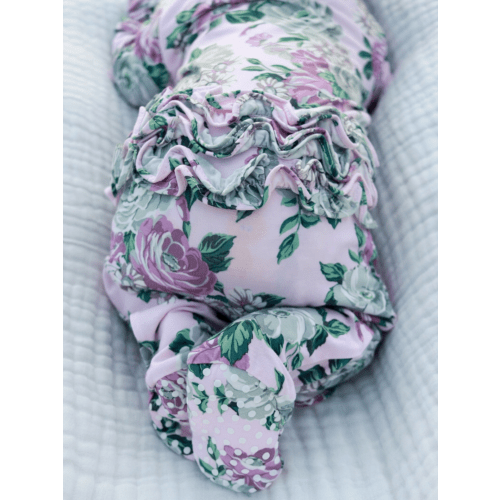 2-Way Zip Ruffle Footie, Blissful Blossoms