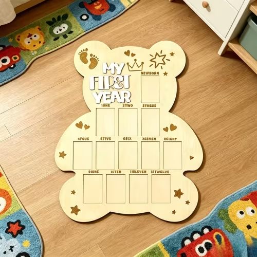 2d flat 2d wooden photo display board a bear first - Temu
