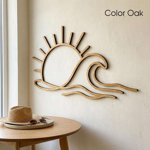 Sunrise Ocean Wave Wood Wall Art – Modern Beach Style Home Decor for Bedroom or Entryway