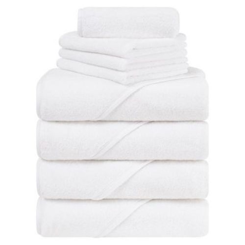 American Soft Linen 100% Cotton Soft Fluffy Hooded Baby Bath Towel Set 8 Piece - Pink