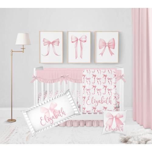 Pink Bow Crib Bedding Set Girl, Baby Girl Crib Bedding, Baby Bedding Crib Sets Girl, Baby Girl Nursery, Pink Crib Bedding, Coquette Nursery