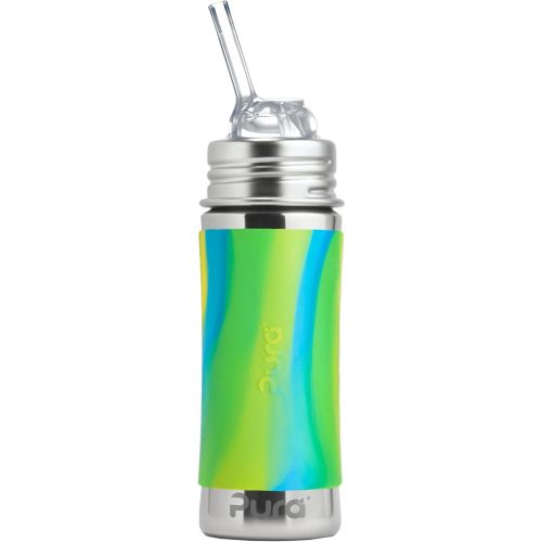 Pura Toddler, Baby Straw Bottle - Stainless Steel, Plastic Free, Silicone Straw, Aqua Swirl