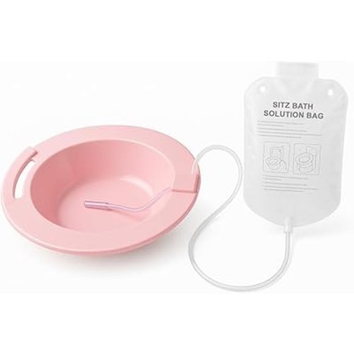 Carex Health Brands Sitz Bath, Over-the-Toilet Perineal Soaking Bath for Hemorrhoidal Relief, Ideal for Post-Episiotomy Patients, Pink, 3 Piece Set