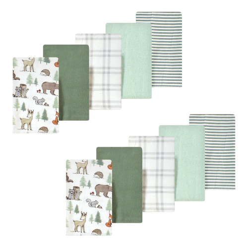 Luvable Friends Hudson Baby Flannel Burp Cloths 10pk, Woodland Forest Animals