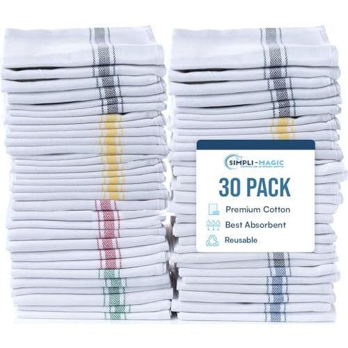 Simpli-Magic Cotton Herringbone Dish Towels, 15"x25" (30 Pack) – High Absorbent Kitchen Hand Towels (Multi-Color)