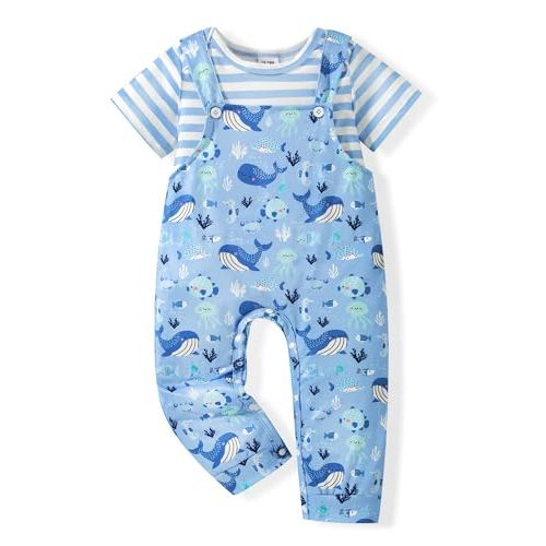 NZRVAWS Newborn Baby Boy Clothes Outfits Infant Stripe Animal Romper Cute Denim Jeans Jumpsuit Overalls 0-18 Months