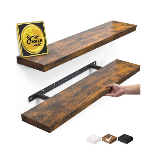 Ophanie 22.5 inch 2 Pack Wood Floating Shelves, Hanging Float Shelf for Wall Mounted Decorative Shelves, 6.7 x 23 Inch, Set of 2, Rustic Brown