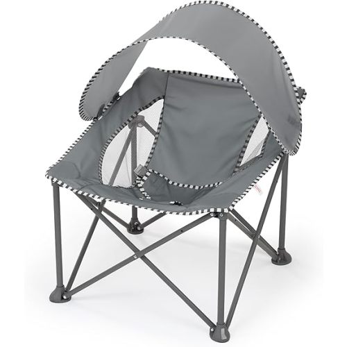 Bright Starts Pop 'N Chill Travel Seat, Indoor/Outdoor Use, Infant Seat with UPF 50+ Canopy, Grey, Ages 0-6 Months