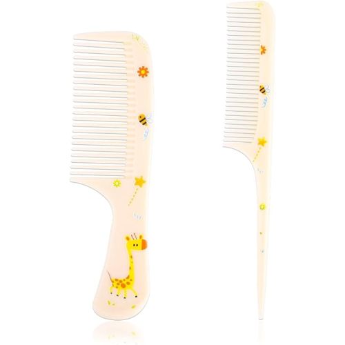2pcs Baby Hair Comb Set, Yellow Giraffe Mini Fine Tooth & Rat Tail Comb