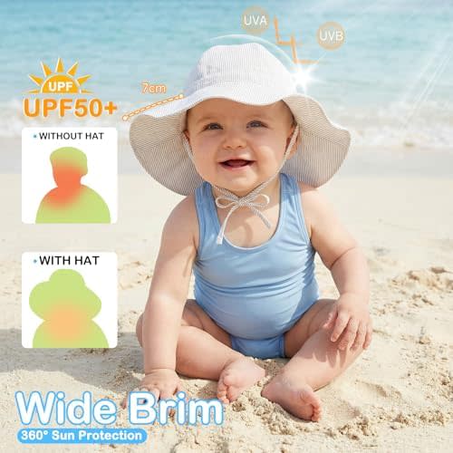 Zando UPF 50+ Baby Sun Hat for Baby Girl Boy 0-4T - Wide Brim Toddler Bucket Hat Adjustable Strap Infant Hats for Outdoor
