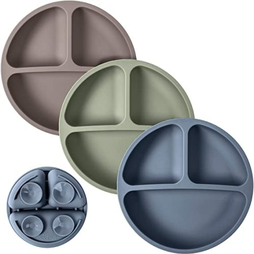 WeeSprout Suction Plates with Lids for Babies & Toddlers - 100% Silicone, Dinnerware Stays Put, Divided Design for Picky Eaters, Microwave & Dishwasher Friendly, 3 Pack