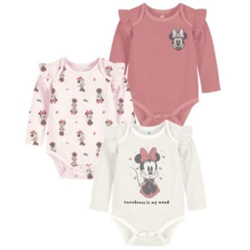 Baby Girls' and Boys' Minnie Mouse Printed Bodysuits, 3-Pack Set